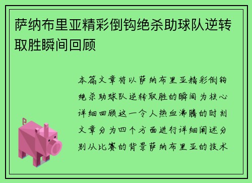 萨纳布里亚精彩倒钩绝杀助球队逆转取胜瞬间回顾